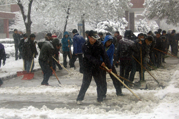 bevictor伟德学生积极开展义务劳动清扫积雪